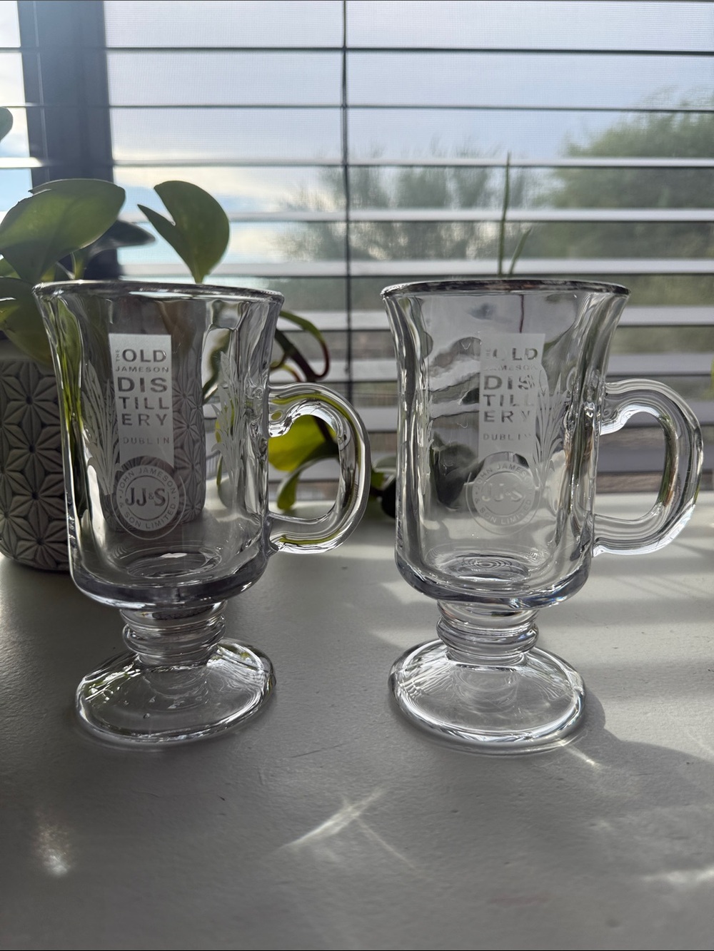 Vintage Jameson Irish Whiskey Footed Irish Coffee Glasses Set of 2